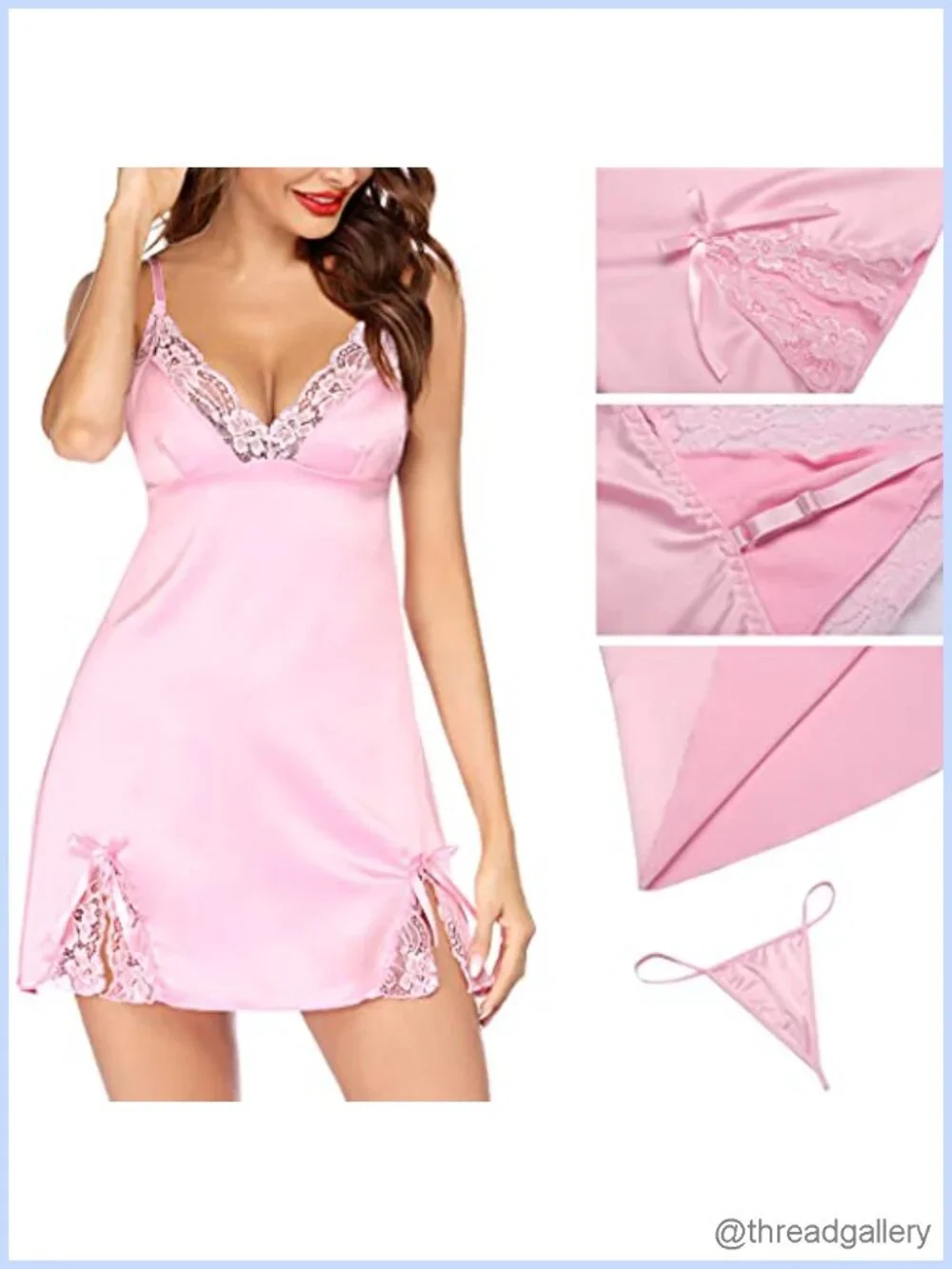 Lace Chemise Satin Babydoll Adjustable Straps Slip Nightwear